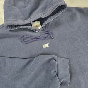 Vintage Nike Hoodie Centered Spell‎ Out Nike Logo Men Sz XL Fleece Pullover Navy